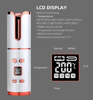 Pembuat Curling Iron Nirkabel Otomatis Pengisian Daya USB Tanpa Kabel Penata Rambut Keriting Layar LCD Penunjuk Suhu Pemanas PTC Memori