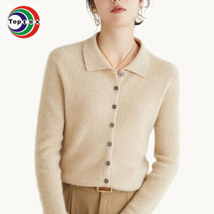 2024 <strong>Women's</strong> Spring Autumn 100% Pure Cashmere Pit-Stripe Knitted Sweater Jacket New <strong>Polo</strong> Collar Knitted Cardigan - Product Image 3