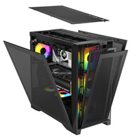 Venta caliente ATX Gaming Pcs ATX Placa base RGB Ventiladores 120mm Mid Tower Pc Case Diseño de moda Carcasa de computadora