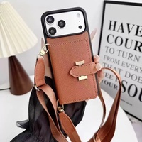 Dompet Kulit PU Mewah Model Selempang untuk iPhone 17 16 Pro Max, Penutup Ponsel Multi-Fungsi dengan Tempat Kartu dan Tali Panjang