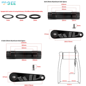 Bielas de Carbono SeeMore para Bicicleta de Carretera Plegable, Eje de Aluminio de 29mm con 3/8 Pernos, 165/170mm, Piezas de Mejora, Bielas Ligeras para Bicicleta - Product Image 2
