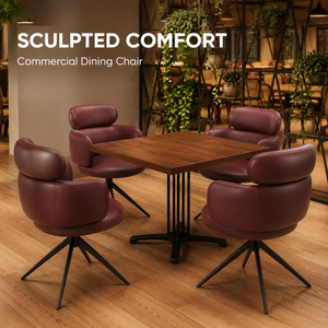 Ensemble de chaises de salle à manger pivotantes de style commercial, en similicuir bordeaux, avec dossier sculpté, table carrée en bois, piétement <span class=keywords><strong>noir</strong></span> - Product Image 3