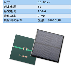 แผงโซลาร์เซลล์ 80X80MM โพลีคริสตัลไลน์ 6V 150MA แผ่นอีพ็อกซี่เซลล์แสงอาทิตย์ประสิทธิภาพสูง - Product Image 2