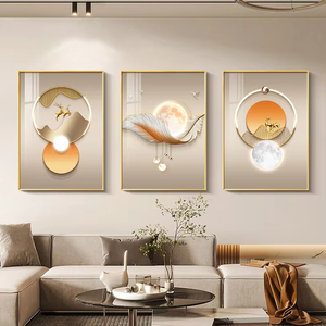 Salon <span class=keywords><strong>triptyque</strong></span> abstrait atmosphérique canapé fond mur peinture décorative moderne Simple Premium plume mur Art - Product Image 3