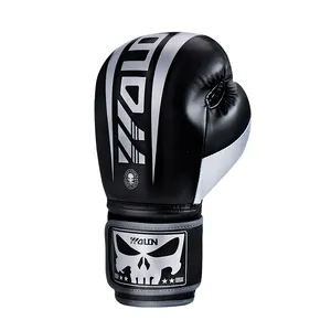 2021 Wolon high end white and black training fight boxing gloves rival boxing gloves set fashion custom leather