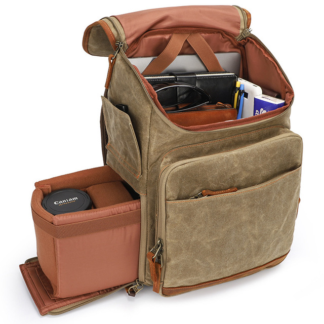 Casual Photographer's Large Capacity Waterproof Canvas Camera Backpack 18 Inches Zipper Closure Outdoor Photography Micro Bag
