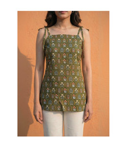 Women Trendy Cotton Blend <b>Kurti</b> with Floral Printed Square Neck Stylish Summer Casual Ethnic Wear Top Wholesale Supplier - Product Image 2