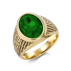 Bague Hip Hop Vintage Motif Grande Muraille avec Pierres Précieuses, Bijou Tendance en Acier Inoxydable Plaqué Or 18K pour Hommes et Femmes, Vente en Gros - Product Image 5
