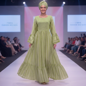 Ultra Friendly Green Rayon Floral Embroidered Maxi Dress Long Bishop Sleeves Women Modest Islamic Party Wear Traditional <b>African</b> - Product Image 2