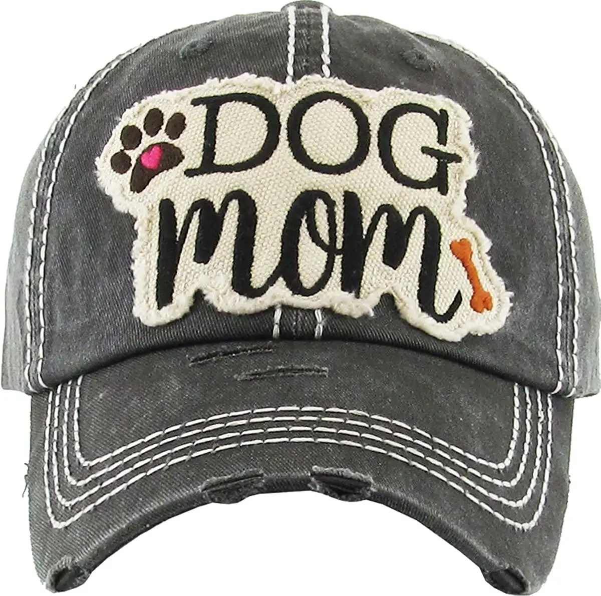 Womens Baseball Cap Distressed Vintage Lieblings Super Cute verstellbare Hüte Unkonstruierte gestickte Hund Mutter Patch Hut