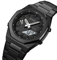 SKMEI 1816 jam tangan olahraga jam tangan kuarsa pria bertampilan Digital Analog baja tahan karat hitam