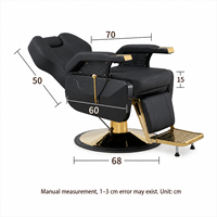 Fauteuil de Barbier Inclinable de Luxe Doré, Chaise de Salon Hydraulique avec Châssis Extra-Large de 65 cm pour Hommes, Grande Chaise de Barbier pour Salon de Coiffure