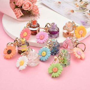 Personalized Small Chrysanthemum Moon <b>Key</b> <b>Chain</b> with Oil and Quicksand Artificial Flower Wish Bottle Bag Pendant Car <b>Key</b> Ring - Product Image 1
