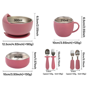 10 PCS BPA libre anti-dérapant fourchette et cuillère ensemble avec des bols, plaques d'aspiration pour tout-petits silicone aci - Product Image 3