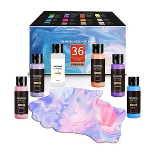 Acrylic Pouring Paint Set High Flow 2 oz 60 ml Bottles 24 36 Colors Custom For Pouring on Canvas Glass Paper Wood Stones