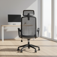 Chaise ergonomique avec support lombaire, appui-tête réglable 2D, dossier en maille respirante, dossier renforcé en fibre de verre PP, accoudoirs fixes