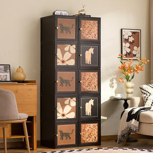 Gabinete de almacenamiento apilable de mediados de siglo, organizador de cubos modulares con puertas con estampado floral de leopardo para estantería de sala de estar - Product Image 2