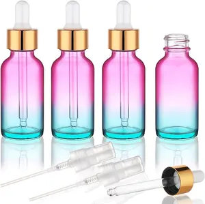 Botella cuentagotas de vidrio de 1 oz, botella de tintura de vidrio grueso arcoíris de 30 ml, botella de aceite esencial de viaje a prueba de fugas