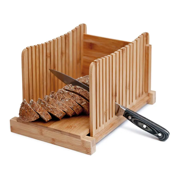Panduan Irisan Roti Bambu untuk Roti Papan Pemotong Roti Kayu dengan Pegangan Remuk Dapat Dilipat