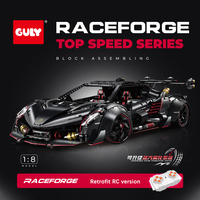 Guly 10639 Ensemble de blocs de construction de supercar noir électroplaqué à l'échelle 1:8, modèle de loisir DIY, cadeau, briques MOC, véhicules de course, jouets