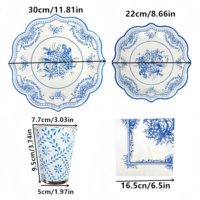 Service de vaisselle jetable en porcelaine bleu et blanc de style rétro chinois pour fêtes, dîners, mariages, décorations de table