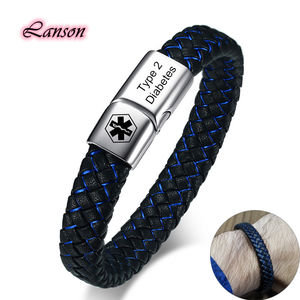 Pulsera <span class=keywords><strong>de</strong></span> cuero con recordatorio <span class=keywords><strong>de</strong></span> emergencia <span class=keywords><strong>para</strong></span> hombre y mujer, pulsera <span class=keywords><strong>de</strong></span> Diabetes con alerta médica tipo 2, joyería al por mayor - Product Image 2