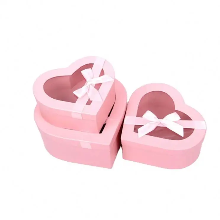 Clear Display Windows Flowers Packaging Paper Box Heart Shaped Gift Wrap Box With Lid