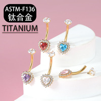F136 Titanium Alloy Large Teardrop Heart-shaped Peach Zircon Navel Ring Piercing Stud with Internal Thread Unisex FT-88 Model