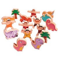 Jeu de blocs de construction en bois pour enfants, dinosaures et hommes primitifs, vente en gros OEM ODM
