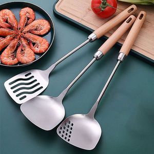 Ensemble d'ustensiles de cuisine en acier inoxydable avec manche en bois, design nouveau, écologique, multi-usages, prix de gros - Product Image 2