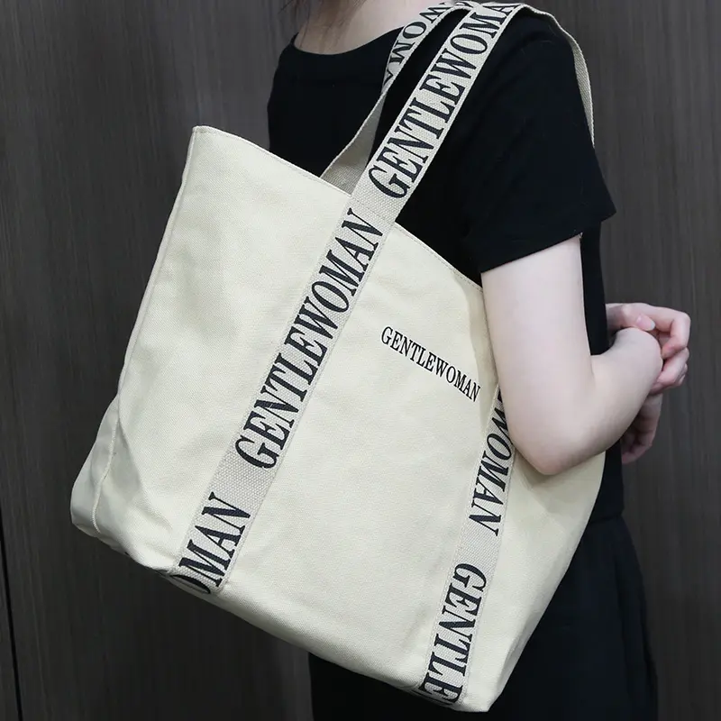 custom eco friendly zipper letter one-shoulder hand bag can print logo environmental bags Large capacity Tote canvas bag