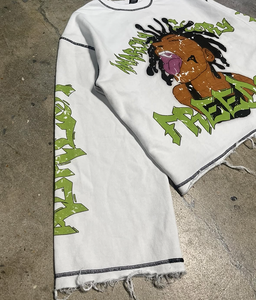 Personalizado Flare manga gráfico impresión peso pesado de gran tamaño camiseta apenado Boxy recortada hombres camisetas de manga larga - Product Image 3