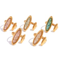 Bague ouverte Gaovo tendance à double coquille ovale, plaquée or 18 carats, en acier inoxydable incrusté de coquillages concassés, bagues de soirée imposantes pour femmes