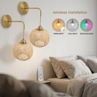 Lámparas de Pared a Pilas con Control Remoto, Lámparas de Pared de Ratán Boho Recargables, Iluminación Inalámbrica para Dormitorio o Casa de Campo