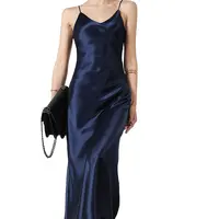 Simple Solid Color Slip Midi Long Elegant 100% Pure Mulbery Silk Dress