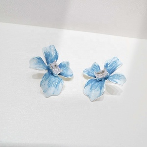 factory price plata 925 silver butterfly ear <b>earring</b> fine jewelry party <b>girls</b> chunky large blue summer flower enamel <b>earrings</b> - Product Image 3