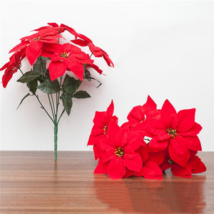 Y0024-4 Vente en gros de fleurs de Noël artificielles en velours rouge réalistes de 45 cm à 7 têtes, pour la fête des mères, la fête des pères, Halloween - Product Image 5