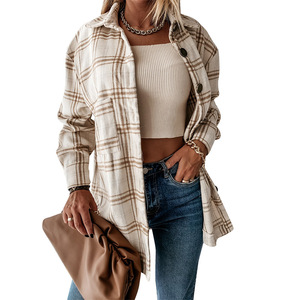<span class=keywords><strong>Manteau</strong></span> en laine mélangée à <span class=keywords><strong>carreaux</strong></span> pour femme, collection automne-hiver 2026, coupe ample mi-longue, veste boutonnée style overshirt - Product Image 5