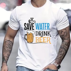 T-shirt en coton imprimé Men Beer Day, manches courtes, coupe régulière, jersey respirant, haut décontracté d'été - Product Image 2