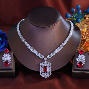 White Gold Color Blue Shiny Cubic Zircon Stone <strong>Indian</strong> Women Luxury Wedding Necklace and Earrings <strong>Costume</strong> <strong>Jewelry</strong> Set for Brides - Product Image 4
