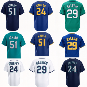 เสื้อเบสบอลอเมริกันคุณภาพดีที่สุด # 51 อิจิโร่ # 24 กริฟฟีย์ # 29 RALEIGH แบบเย็บติดได้ตามสั่ง - Product Image 1