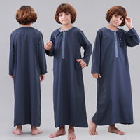 Nouvelle Robe Arabe Bleu Marine pour Garçons 2026 - Thobe, Kandura, Jubba Style Omanais, Dishdasha pour Enfants - Ramadan Aïd Moubarak