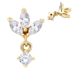 Piercing Stories 14K Solid <b>Gold</b> Body Piercing Dangling Jewelry Marquise Threadless Lobe Jewelry Earrings - Product Image 3