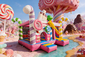 Structure gonflable Candy World, château gonflable combiné avec toboggan <span class=keywords><strong>pour</strong></span> les fêtes d'enfants, matériau PVC 0,55 mm, souffleur, installation facile, personnalisable - Product Image 6