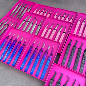 Venta al por mayor superventas volumen pestañas Pesta como bandeja pestañas pinzas de punta de fibra pinzas de extensión de pestañas de embalaje personalizado - Product Image 5