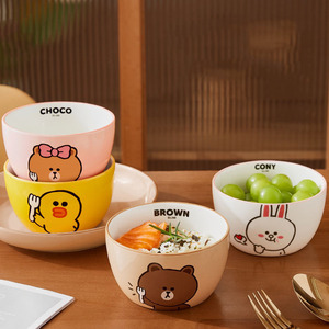 Ensemble de 4 bols en céramique, motif lapin brun de dessin animé, Sally Choco, vaisselle pour la maison, boîte cadeau pour le dîner quotidien en famille - Product Image 3