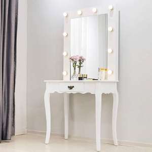 Europe <strong>Shabby</strong> <strong>Chic</strong> Girls Bedroom Dresser White Modern <strong>Dressing</strong> <strong>Table</strong> with Large Led Mirror - Product Image 4