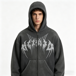 Sweat à capuche unisexe en <span class=keywords><strong>molleton</strong></span> épais 100 % coton lavé, imprimé DTG/DTF personnalisé, brodé, avec fermeture éclair, idéal pour l'hiver - Product Image 1