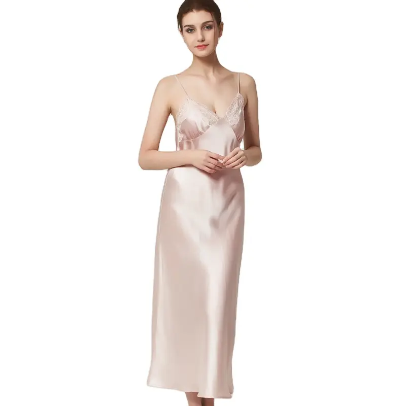 Женское длинное шелковое платье-рубашка, роскошное вечернее платье до пола с кружевной отделкой, 100
