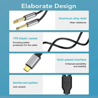 Câble audio coaxial USB-C double 6,35 mm, 2 pièces, répartiteur en Y, plaqué or, gaine en PVC tressée pour amplificateur de guitare, microphone, piano, haut-parleur